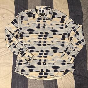 Bugatchi Mens L/S Button Up Shirt Sz XXL Geometric Design Stretch Fit